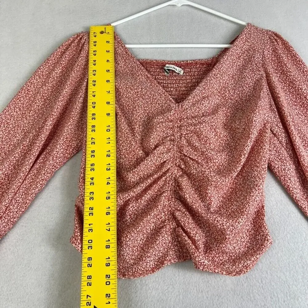 Abercrombie & Fitch Blouse Top Womens Small Red V-neck Long Puff Sleeve Ruched